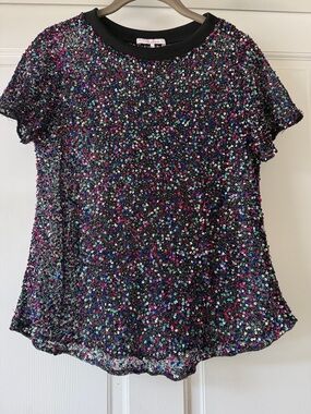 Parker Multicolor Sequin and Beads Mesh Tee - XS
